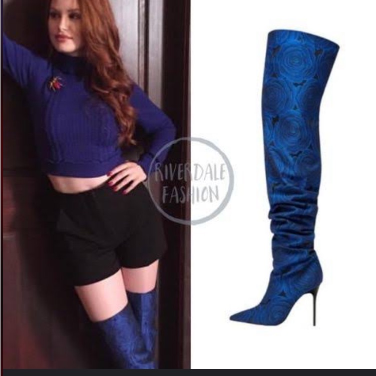 Zara Over The Knee Blue Floral Boots From The Set Of Riverdale Worn By Cheryl